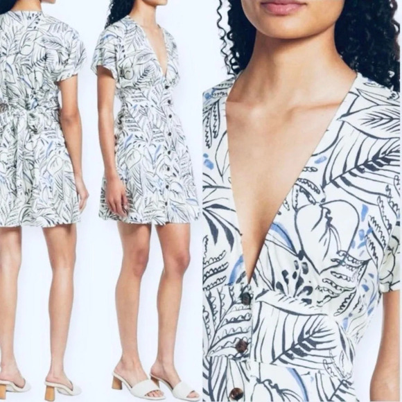 Marine Layer Marine Layer Camila Mini Dress white & blue Foliage size small - Picture 4 of 11